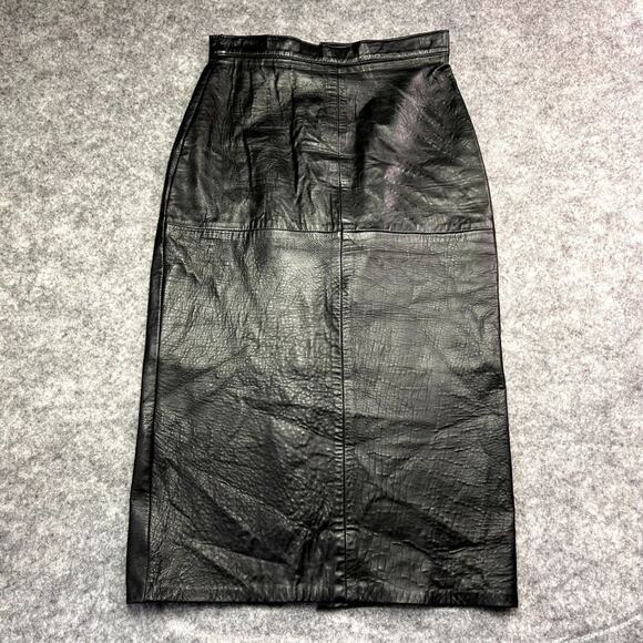 Sacha Midi Skirt Womens 26x29 Black Genuine Leather Lined Slit Zipper Pencil - Picture 1 of 11
